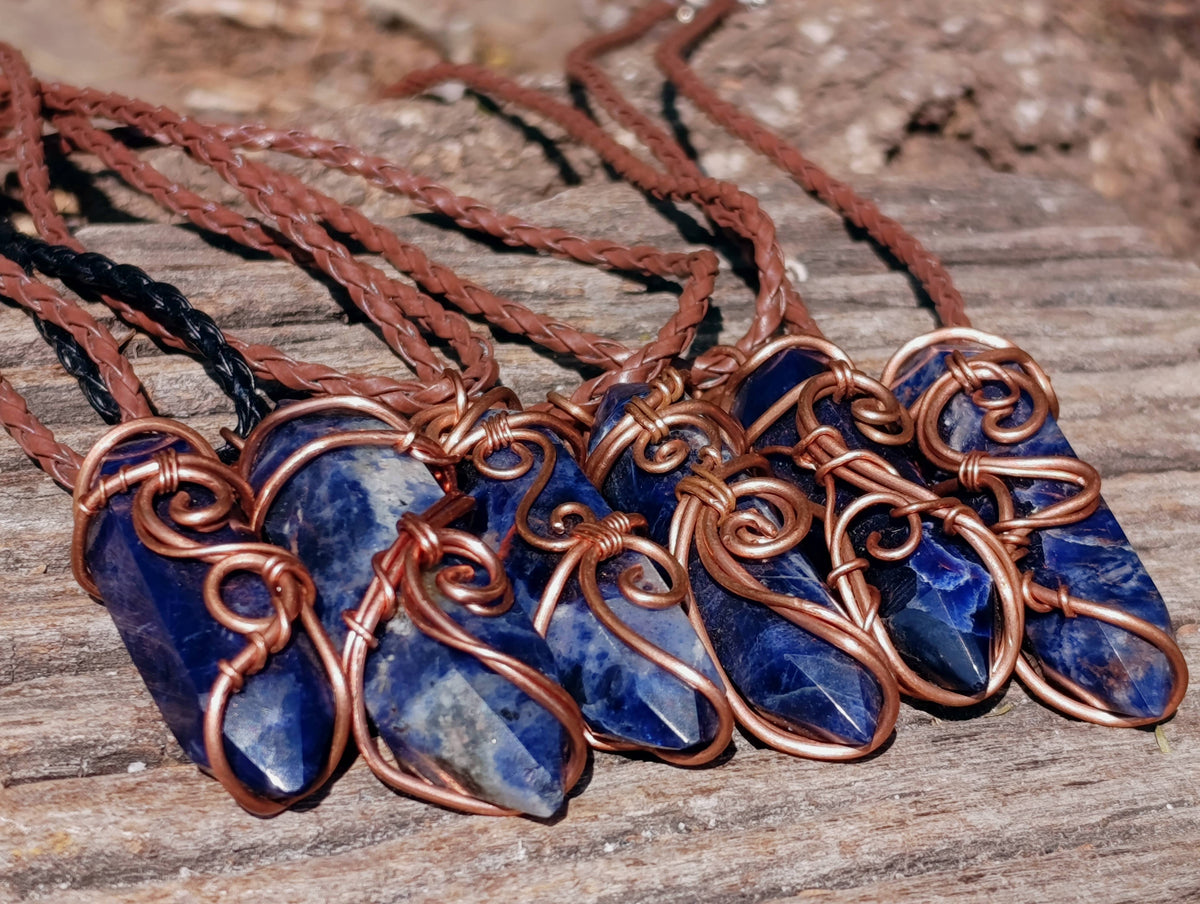 Hand Made Copper Wire Wrapped Sodalite Pendants x 6 From Namibia - Toprock Gemstones and Minerals 