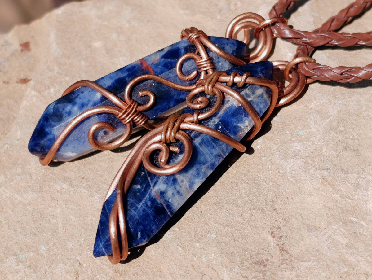 Hand Made Copper Wire Wrapped Sodalite Pendants x 6 From Namibia - Toprock Gemstones and Minerals 