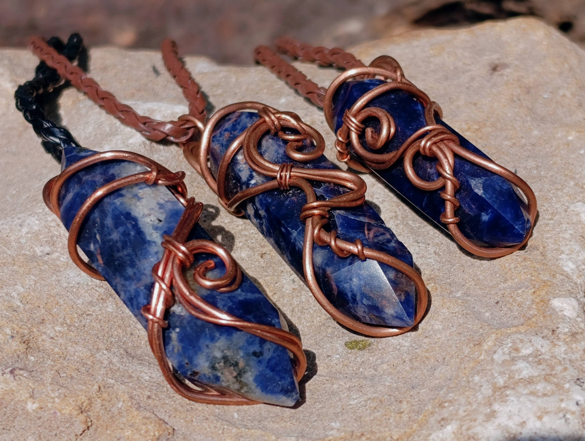 Hand Made Copper Wire Wrapped Sodalite Pendants x 6 From Namibia - Toprock Gemstones and Minerals 