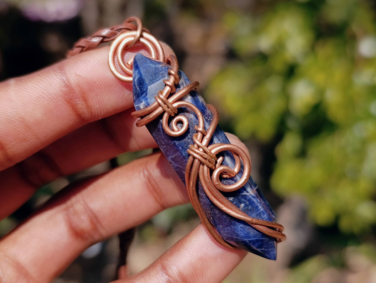 Hand Made Copper Wire Wrapped Sodalite Pendants x 6 From Namibia - Toprock Gemstones and Minerals 