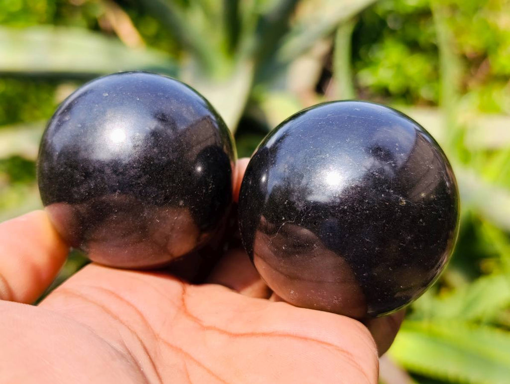Polished Black Basalt Spheres x 6 From Madagascar - Toprock Gemstones and Minerals 