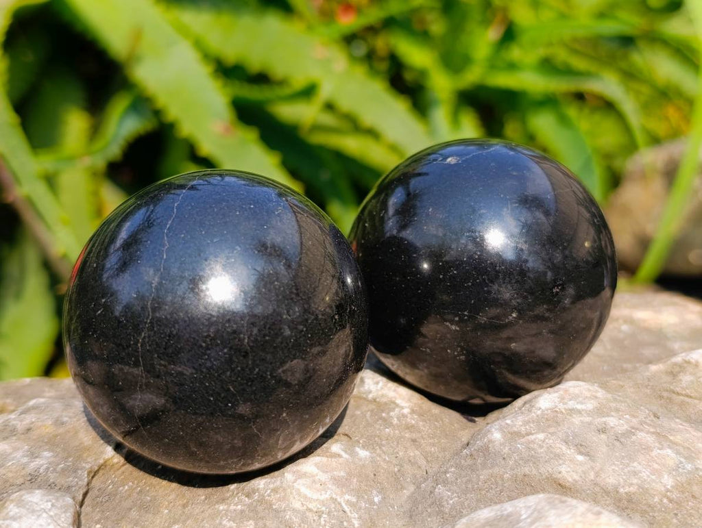 Polished Black Basalt Spheres x 6 From Madagascar - Toprock Gemstones and Minerals 