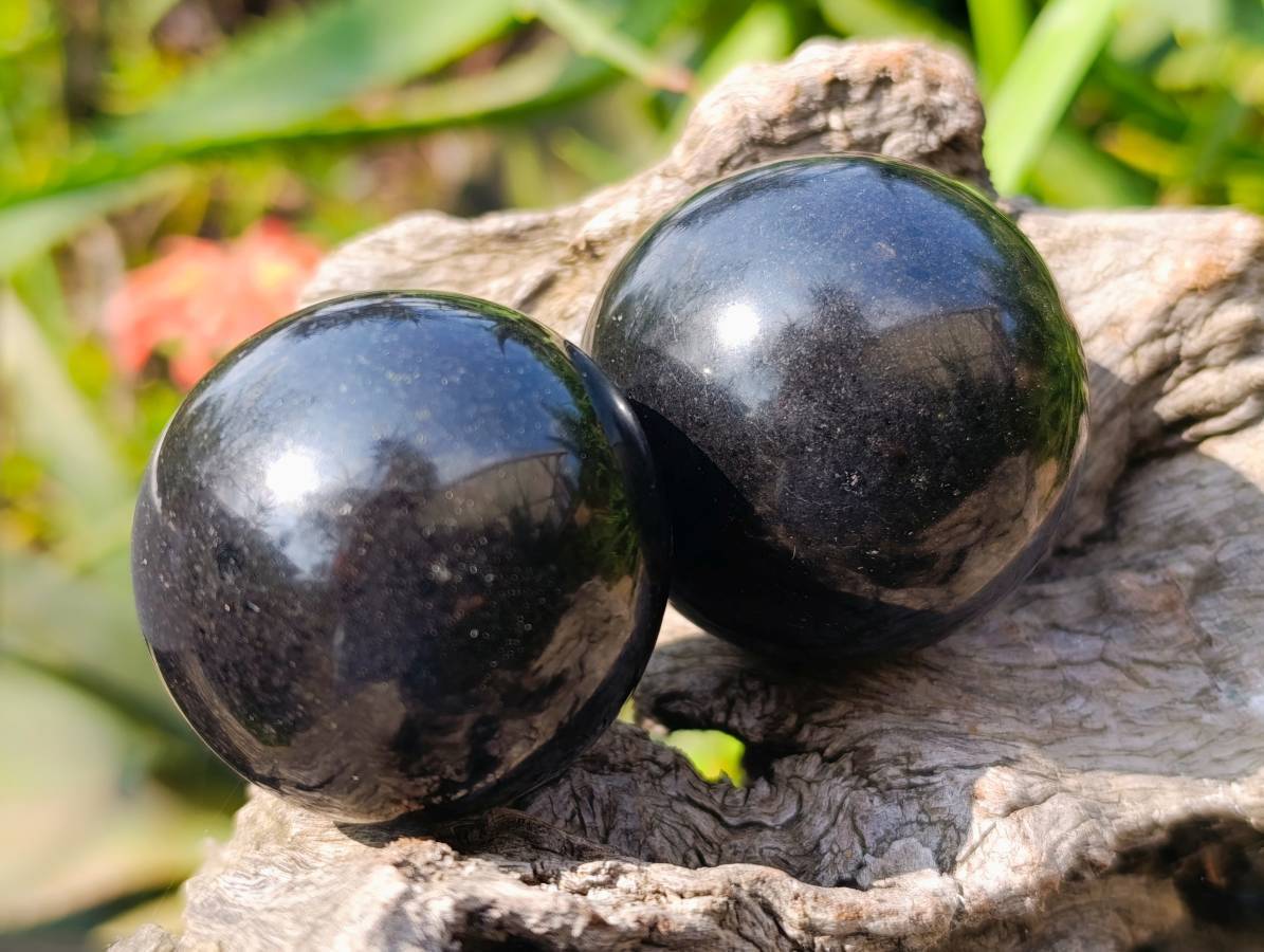 Polished Black Basalt Spheres x 6 From Madagascar - Toprock Gemstones and Minerals 