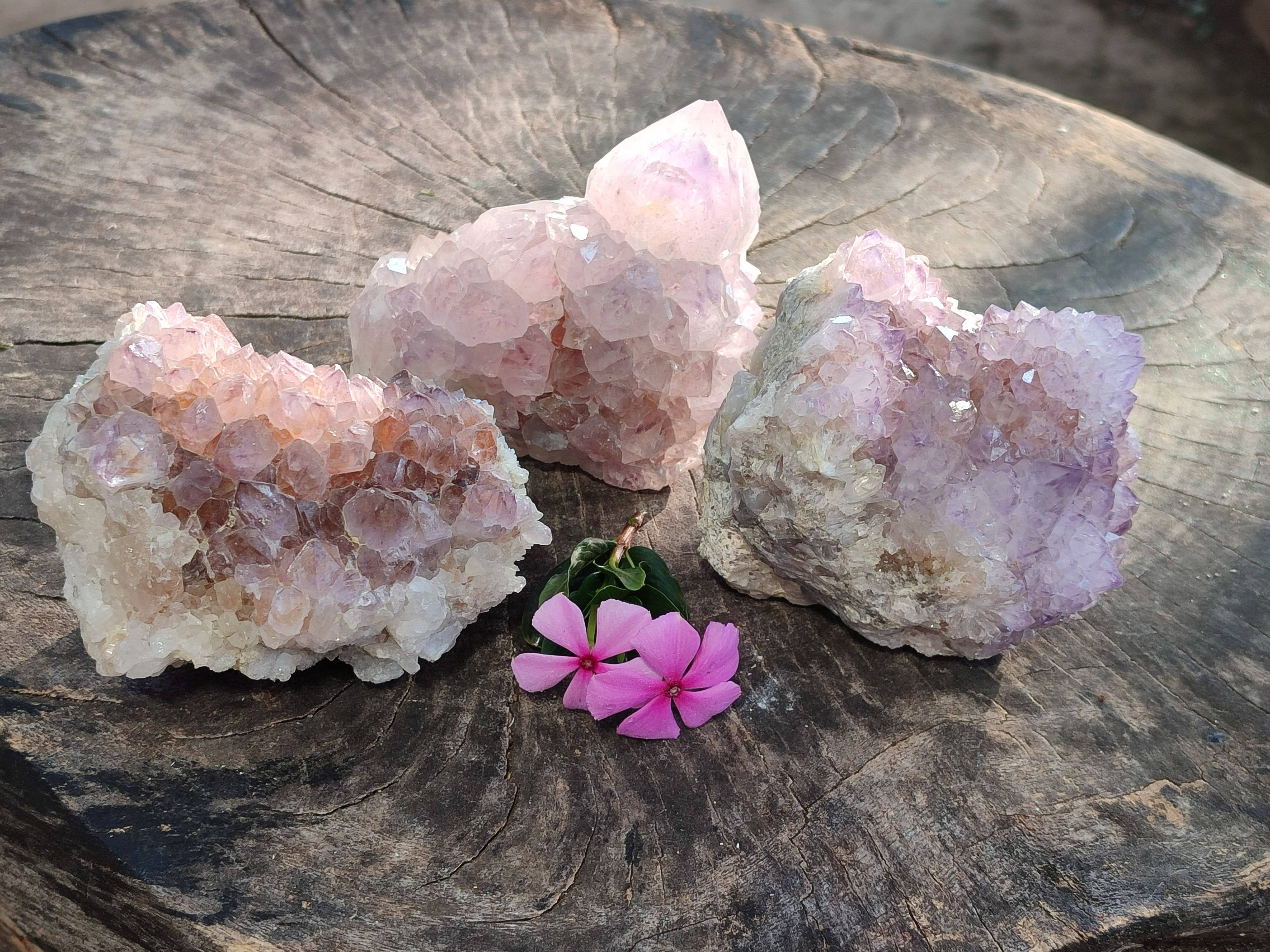 Natural Sunburst Amethyst Spirit Quartz Clusters x 3 From Boekenhouthoek, South Africa - Toprock Gemstones and Minerals 
