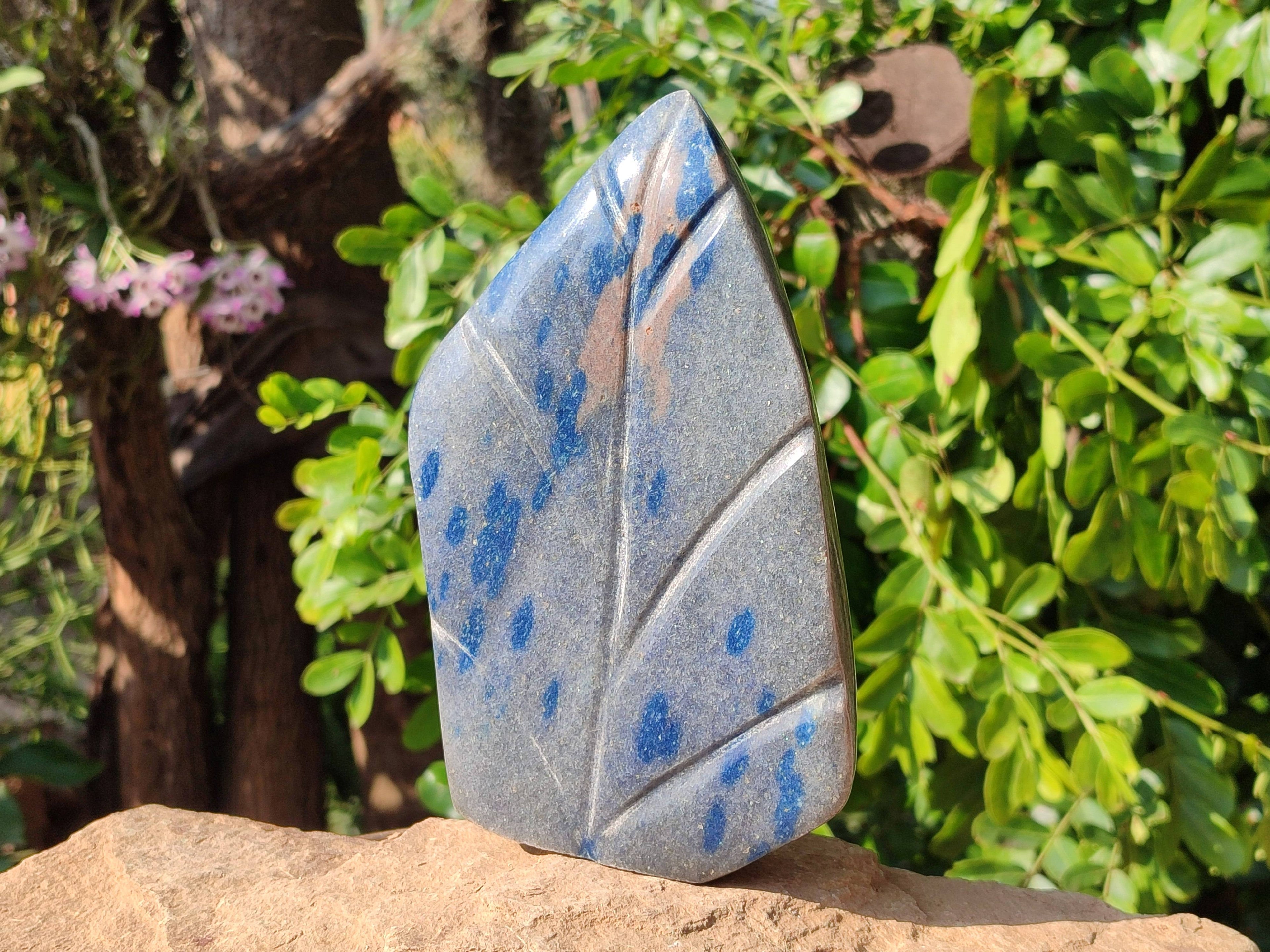 Polished Spotted Blue Spinel Quartz Standing Free Form x 1 From Madagascar - Toprock Gemstones and Minerals 