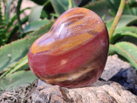 Polished Red Podocarpus Petrified Wood Hearts x 2 From Mahajanga, Madagascar