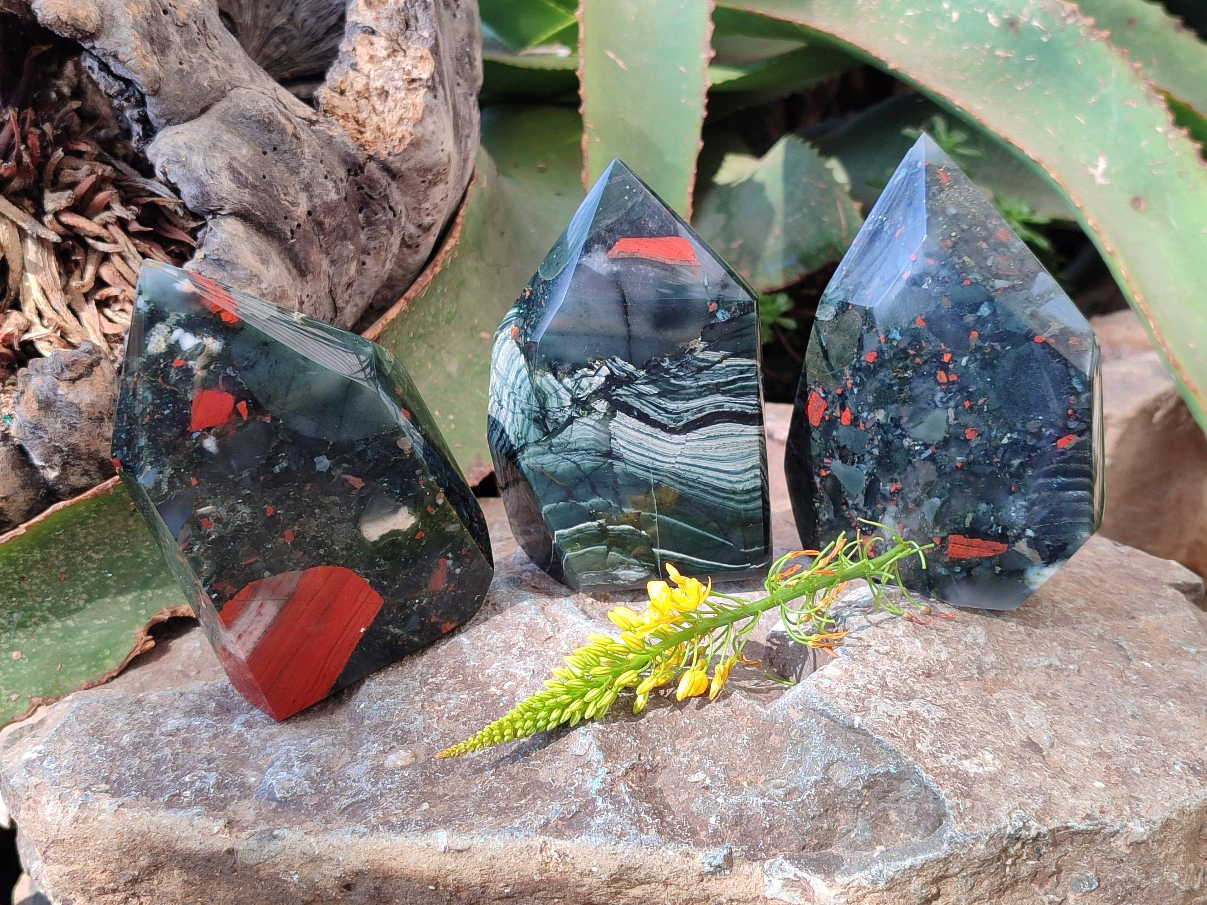 Polished Bloodstone Points x 3 From Swaziland - Toprock Gemstones and Minerals 