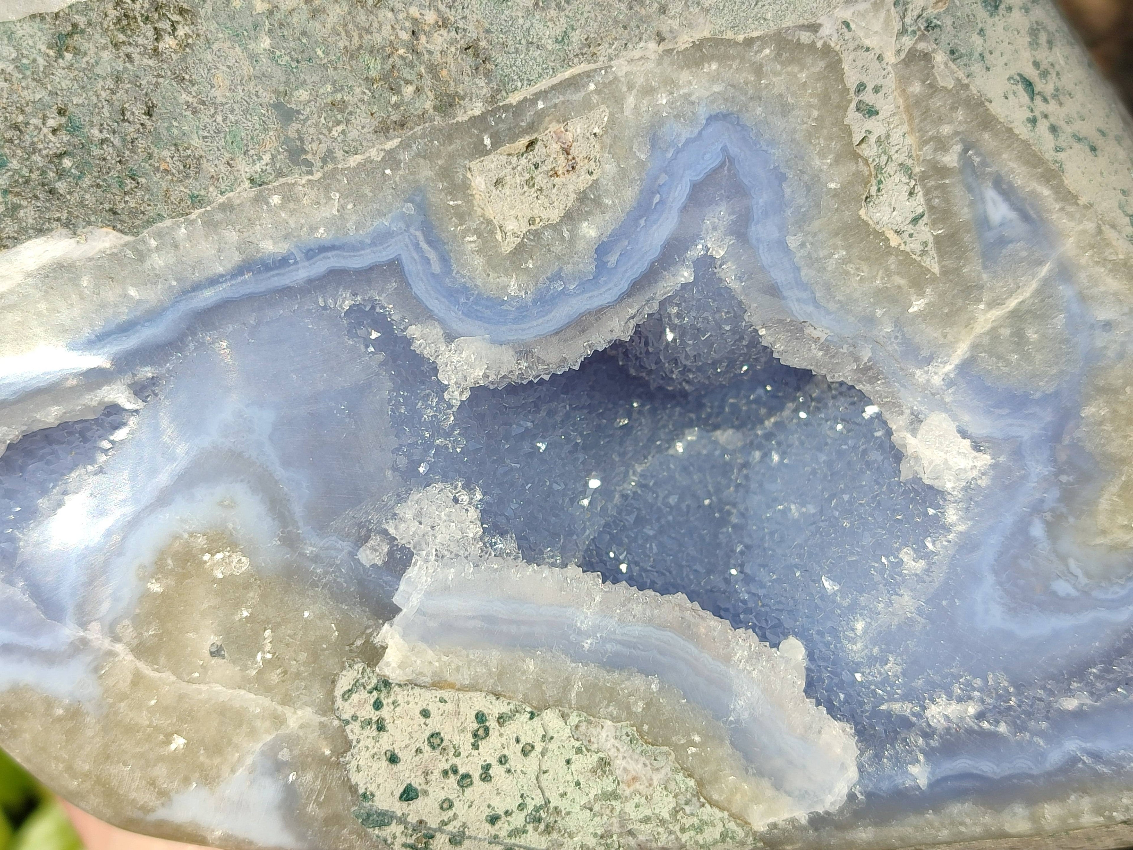 Polished Blue Lace Agate Standing Free Form x 1 From Nsanje, Malawi - Toprock Gemstones and Minerals 