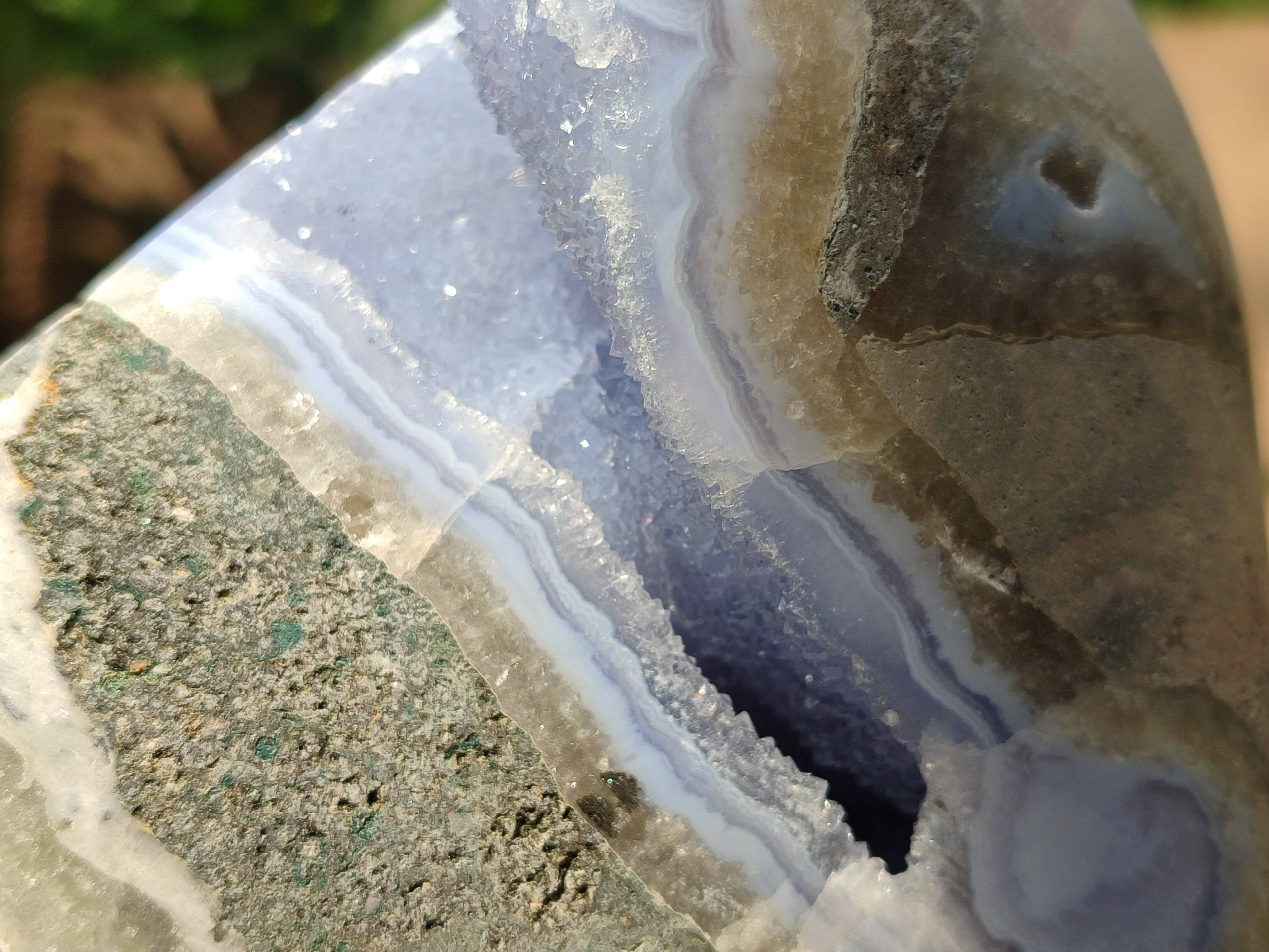 Polished Blue Lace Agate Standing Free Form x 1 From Nsanje, Malawi - Toprock Gemstones and Minerals 