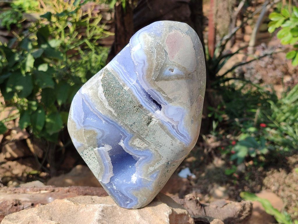 Polished Blue Lace Agate Standing Free Form x 1 From Nsanje, Malawi - Toprock Gemstones and Minerals 