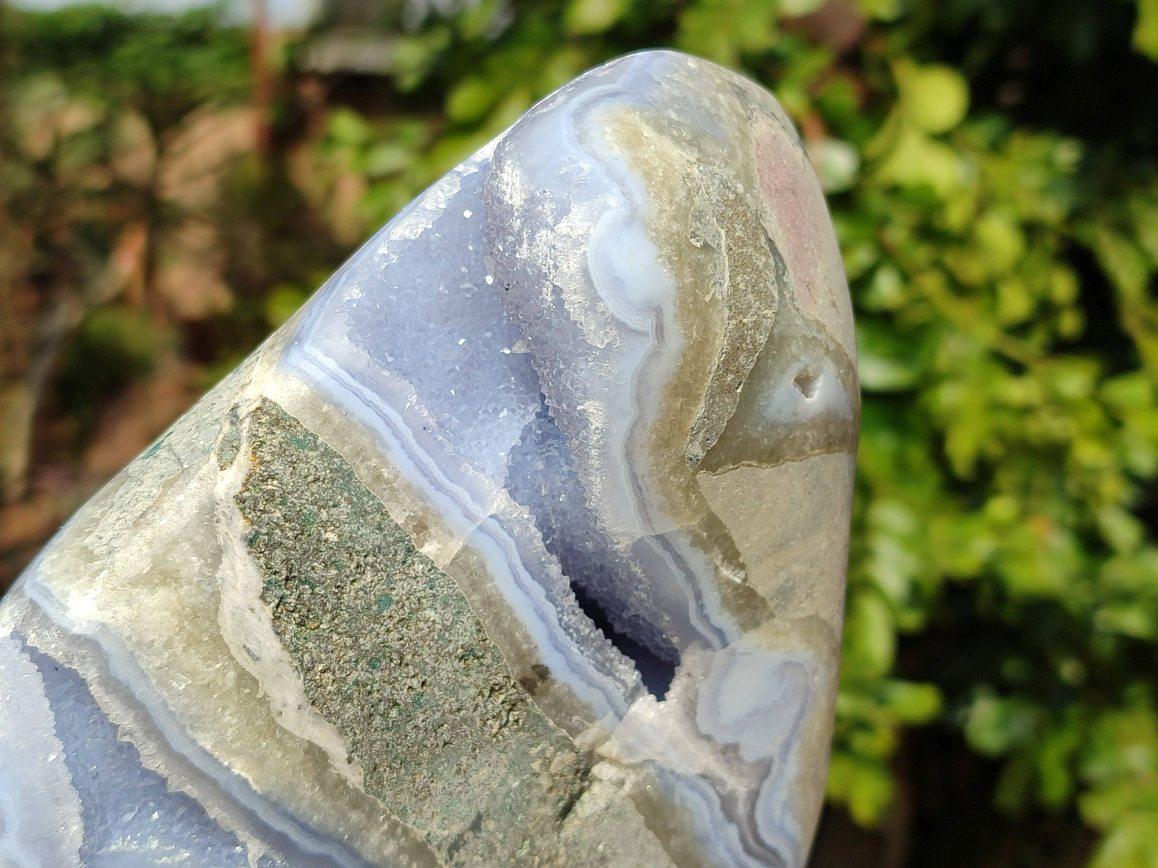 Polished Blue Lace Agate Standing Free Form x 1 From Nsanje, Malawi - Toprock Gemstones and Minerals 
