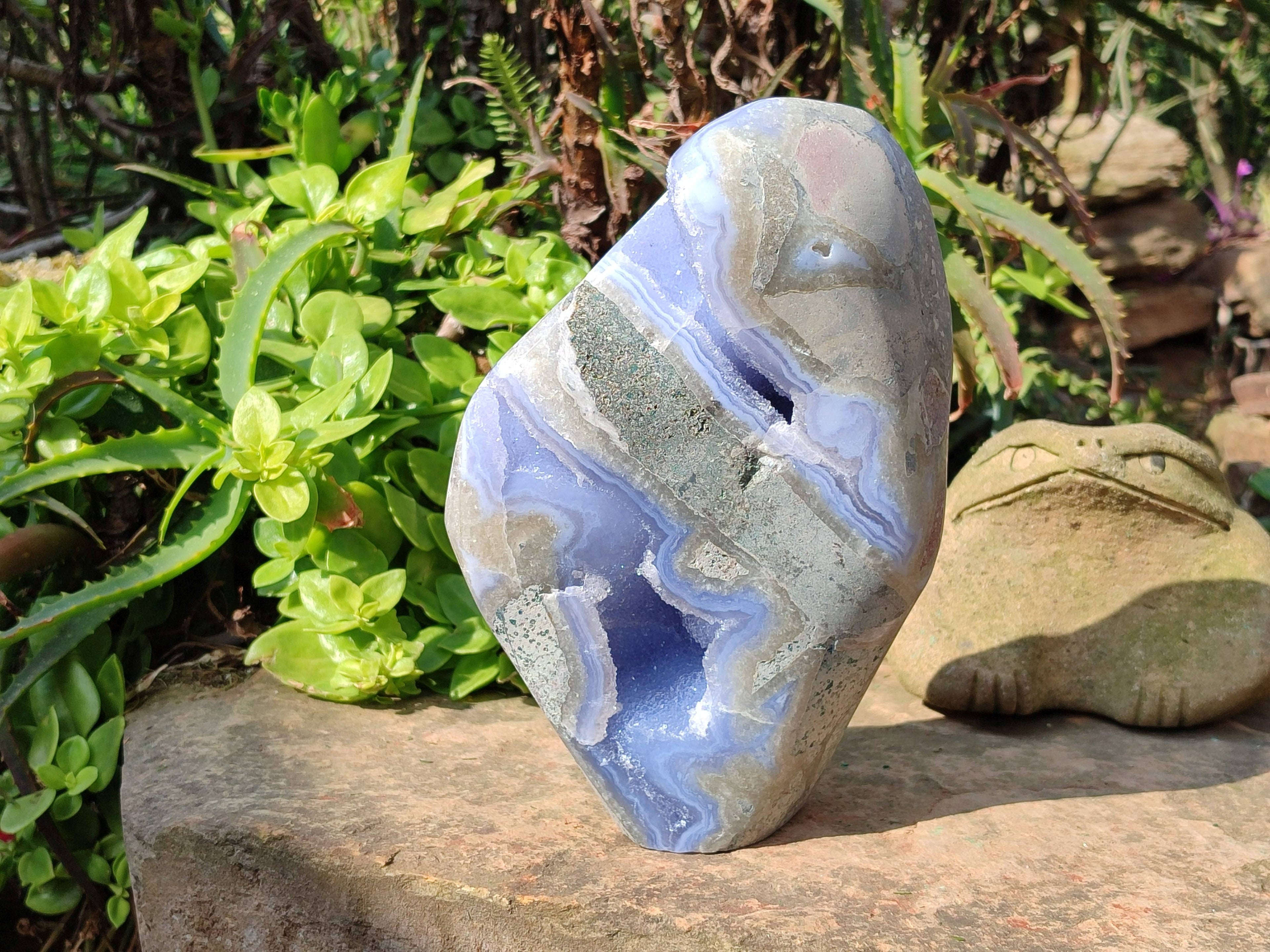 Polished Blue Lace Agate Standing Free Form x 1 From Nsanje, Malawi - Toprock Gemstones and Minerals 
