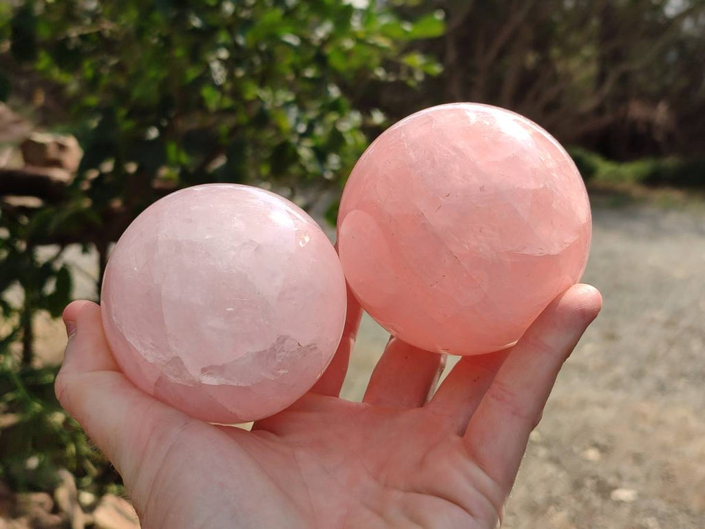 Polished Rose Quartz Spheres x 2 From Madagascar - Toprock Gemstones and Minerals 