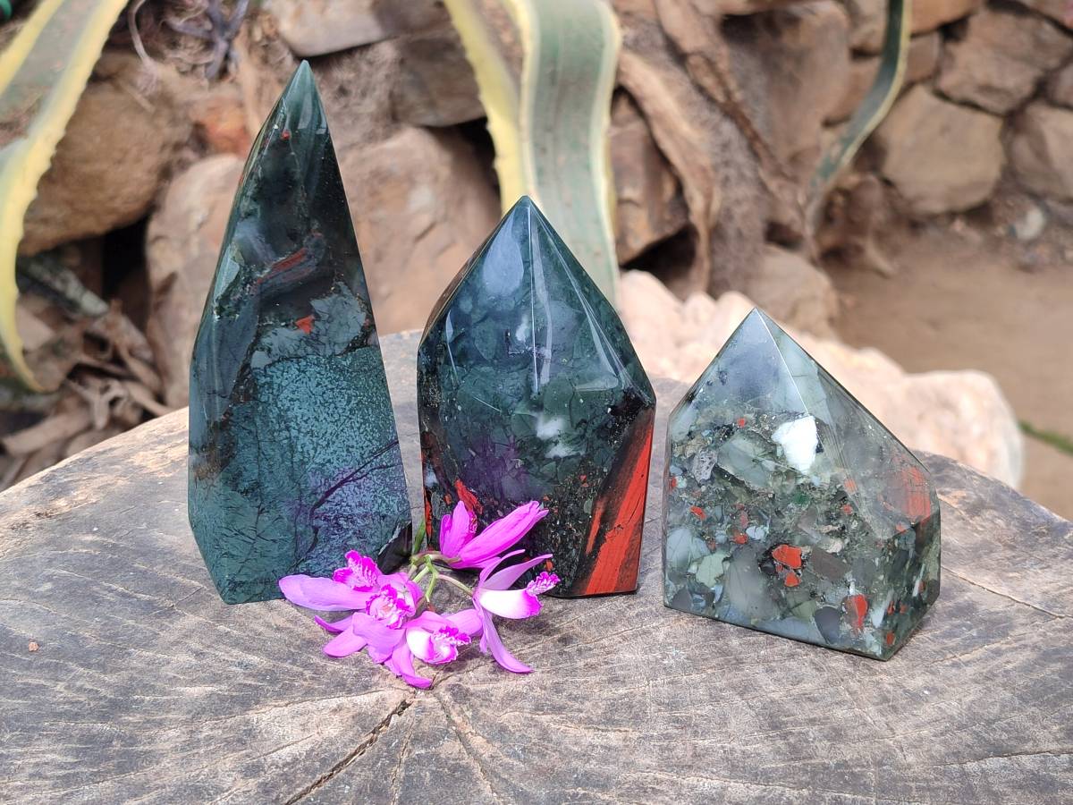 Polished Bloodstone Points x 3 From Swaziland - Toprock Gemstones and Minerals 