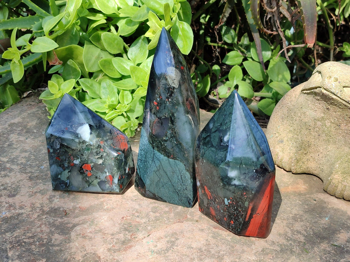 Polished Bloodstone Points x 3 From Swaziland - Toprock Gemstones and Minerals 