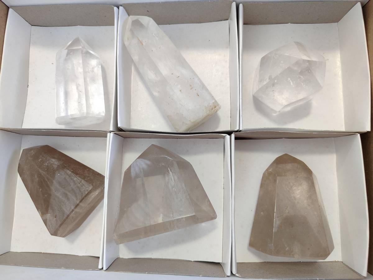 Polished Mix Clear Quartz and Smokey Quartz Crystals x 6 From Madagascar - Toprock Gemstones and Minerals 