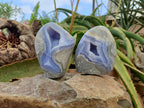 Polished Blue Lace Agate Standing Free Forms x 2 From Nsanje, Malawi - Toprock Gemstones and Minerals 