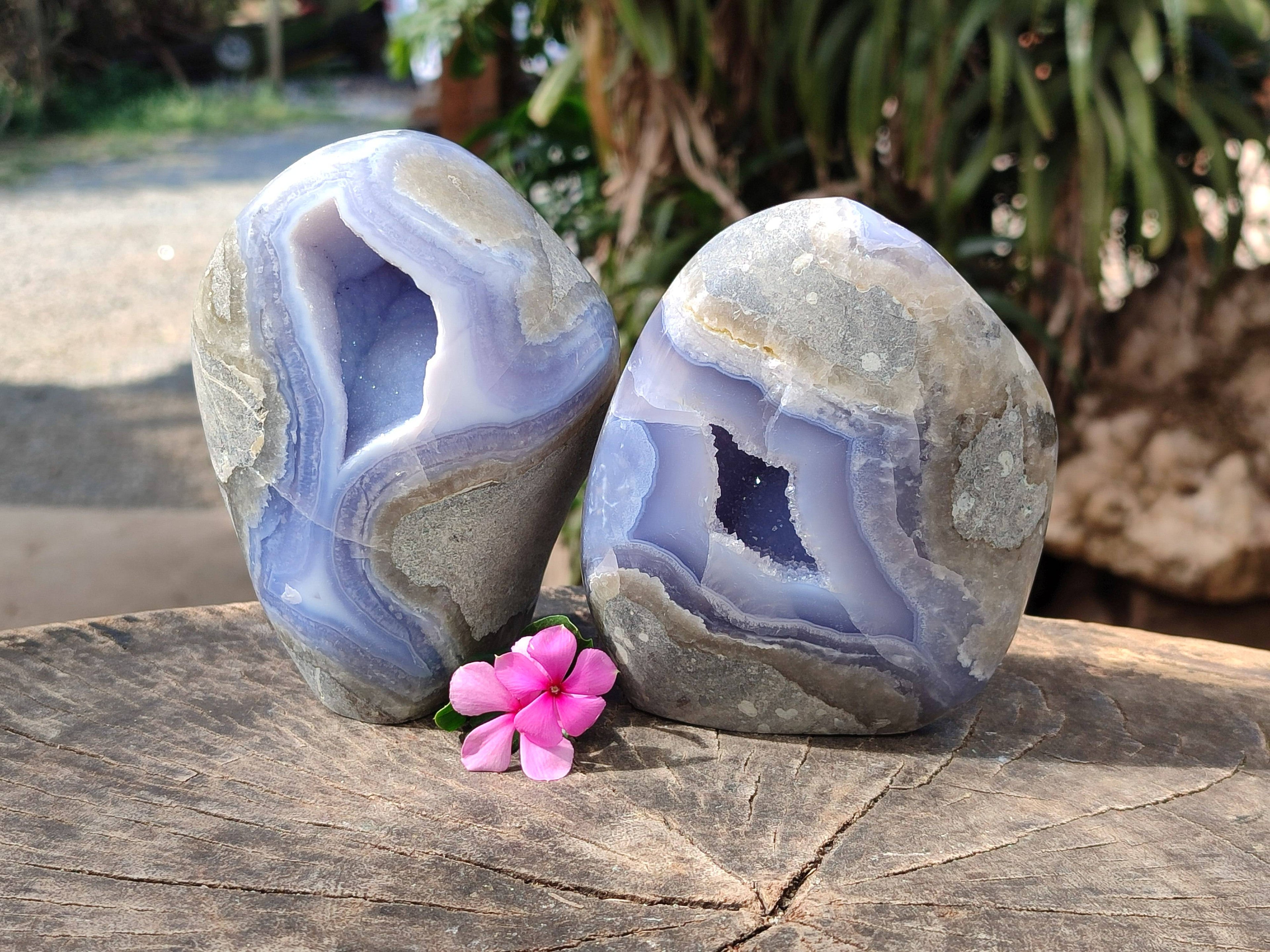Polished Blue Lace Agate Standing Free Forms x 2 From Nsanje, Malawi - Toprock Gemstones and Minerals 
