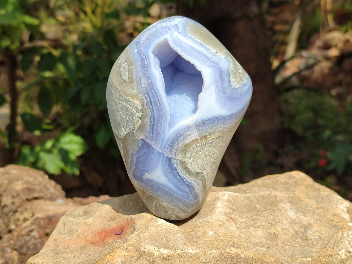 Polished Blue Lace Agate Standing Free Forms x 2 From Nsanje, Malawi - Toprock Gemstones and Minerals 