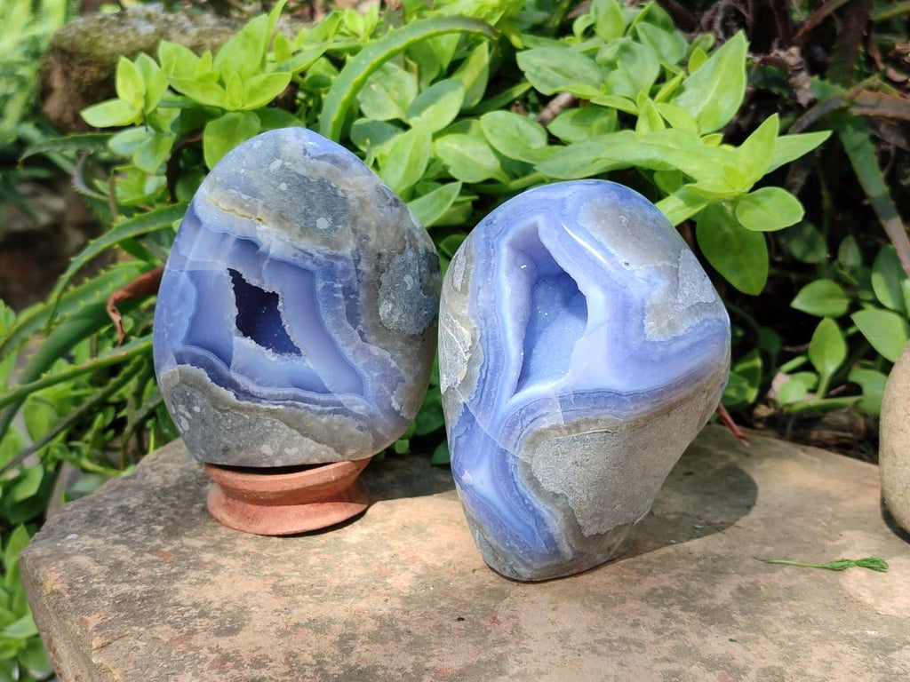 Polished Blue Lace Agate Standing Free Forms x 2 From Nsanje, Malawi - Toprock Gemstones and Minerals 