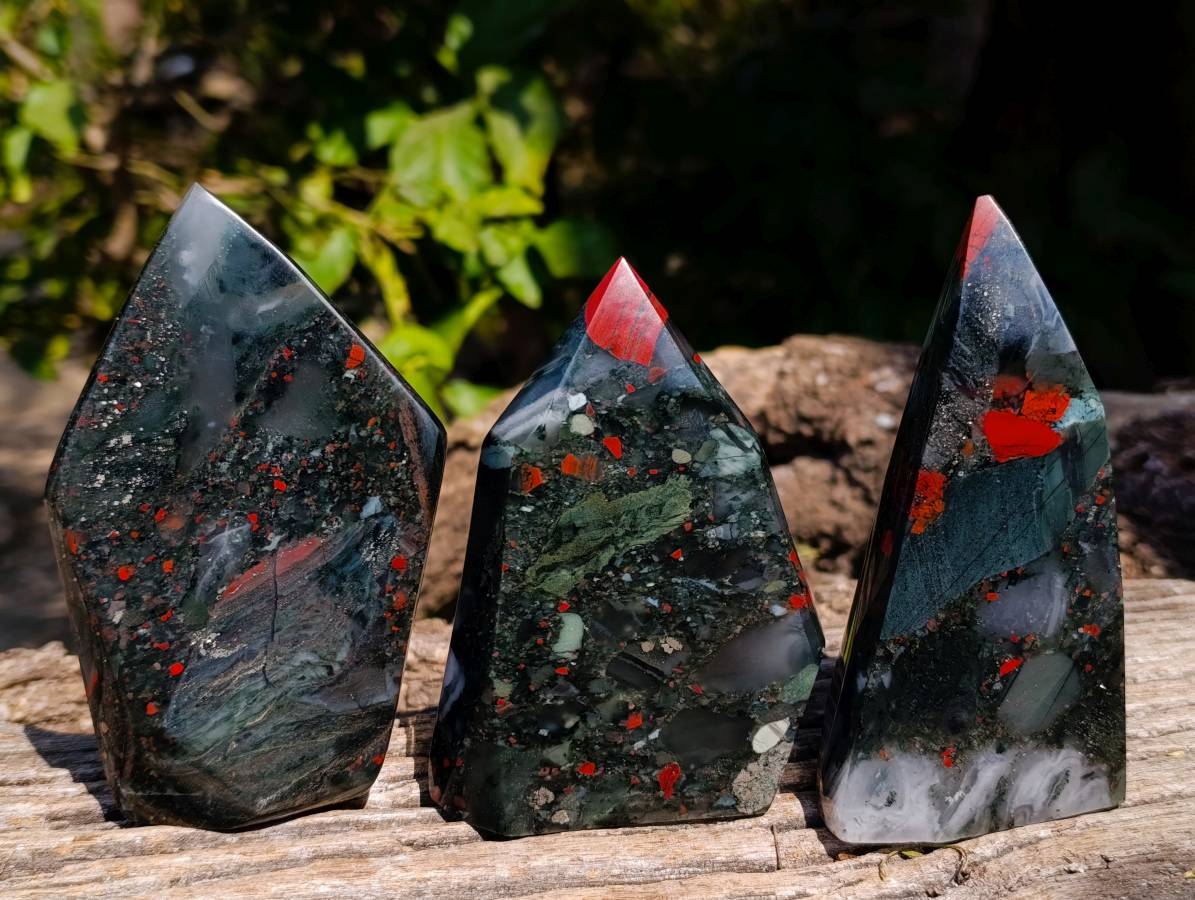 Polished Bloodstone Points x 3 From Swaziland - Toprock Gemstones and Minerals 