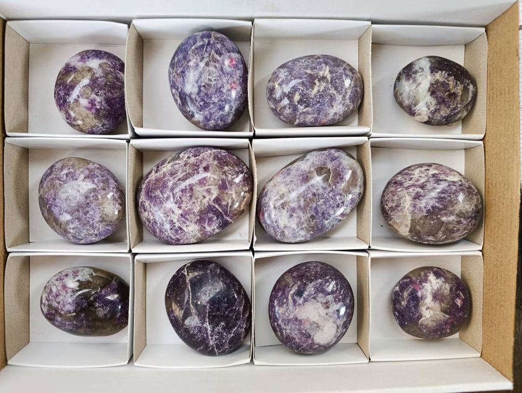 Polished Lepidolite With Pink Rubellite Palm Stones x 12 From Ambatondrazaka, Madagascar - Toprock Gemstones and Minerals 