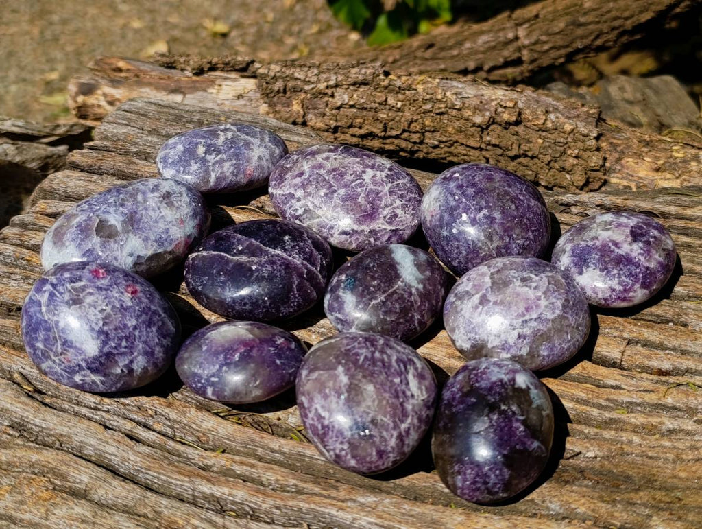 Polished Lepidolite With Pink Rubellite Palm Stones x 12 From Ambatondrazaka, Madagascar - Toprock Gemstones and Minerals 