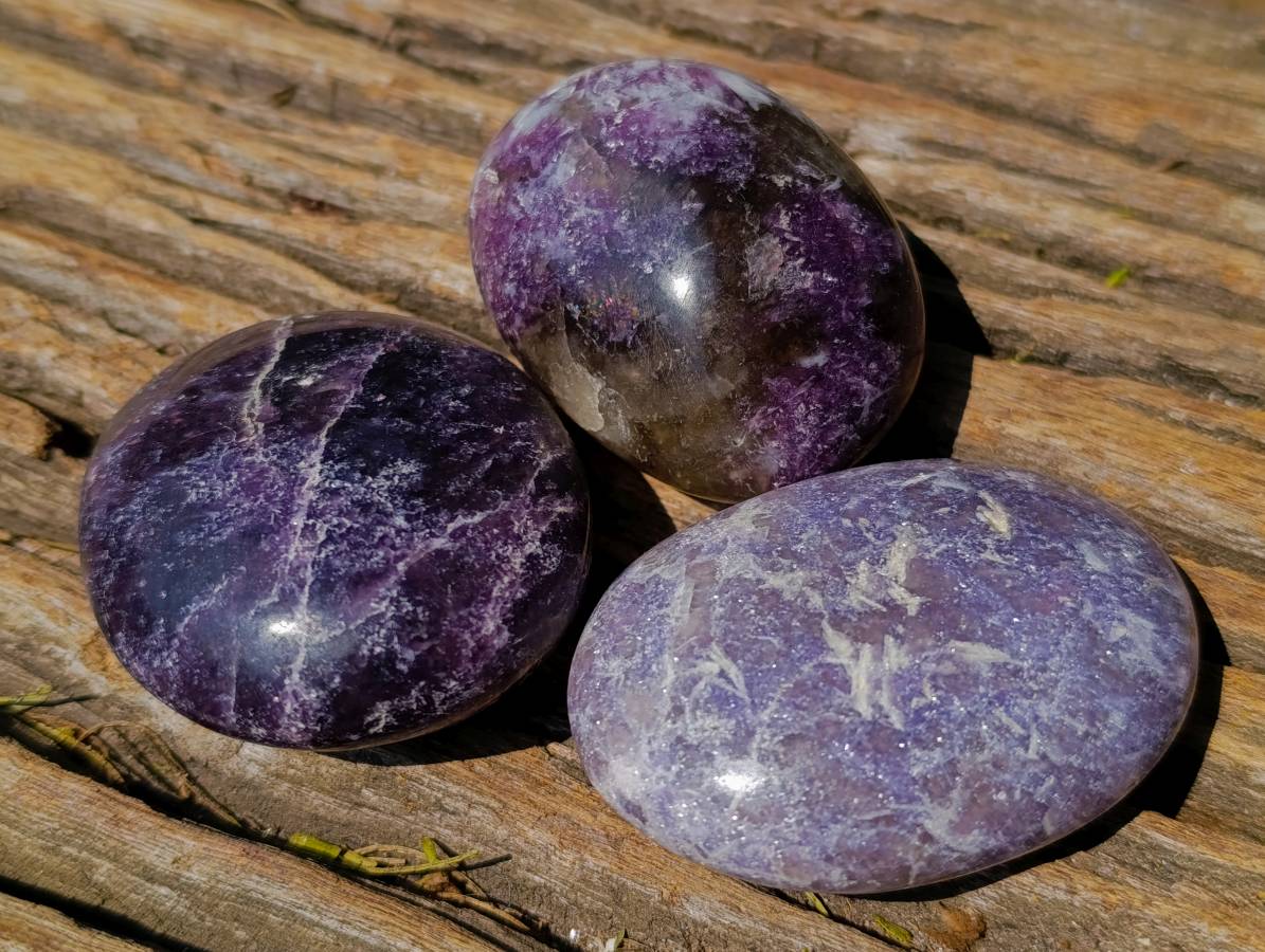 Polished Lepidolite With Pink Rubellite Palm Stones x 12 From Ambatondrazaka, Madagascar - Toprock Gemstones and Minerals 