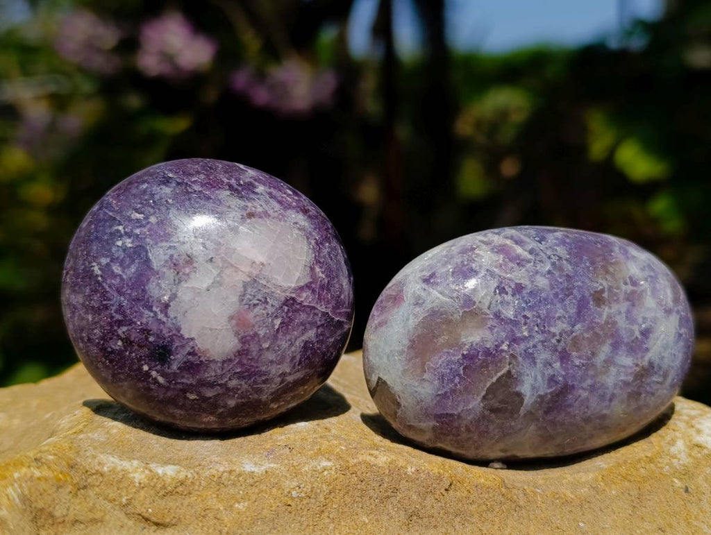 Polished Lepidolite With Pink Rubellite Palm Stones x 12 From Ambatondrazaka, Madagascar - Toprock Gemstones and Minerals 