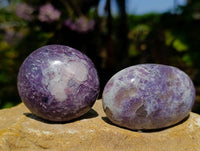 Polished Lepidolite With Pink Rubellite Palm Stones x 12 From Ambatondrazaka, Madagascar - Toprock Gemstones and Minerals 