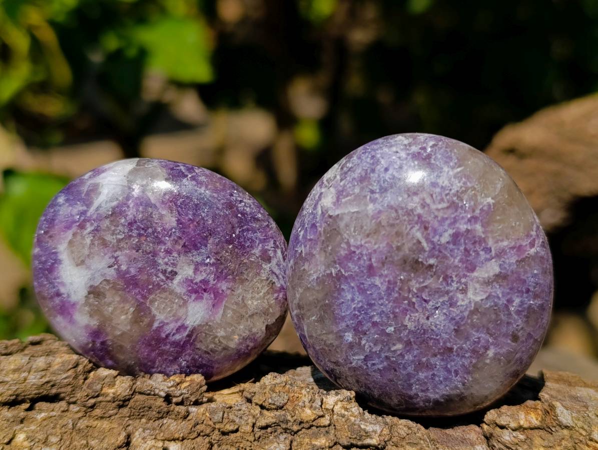 Polished Lepidolite With Pink Rubellite Palm Stones x 12 From Ambatondrazaka, Madagascar - Toprock Gemstones and Minerals 