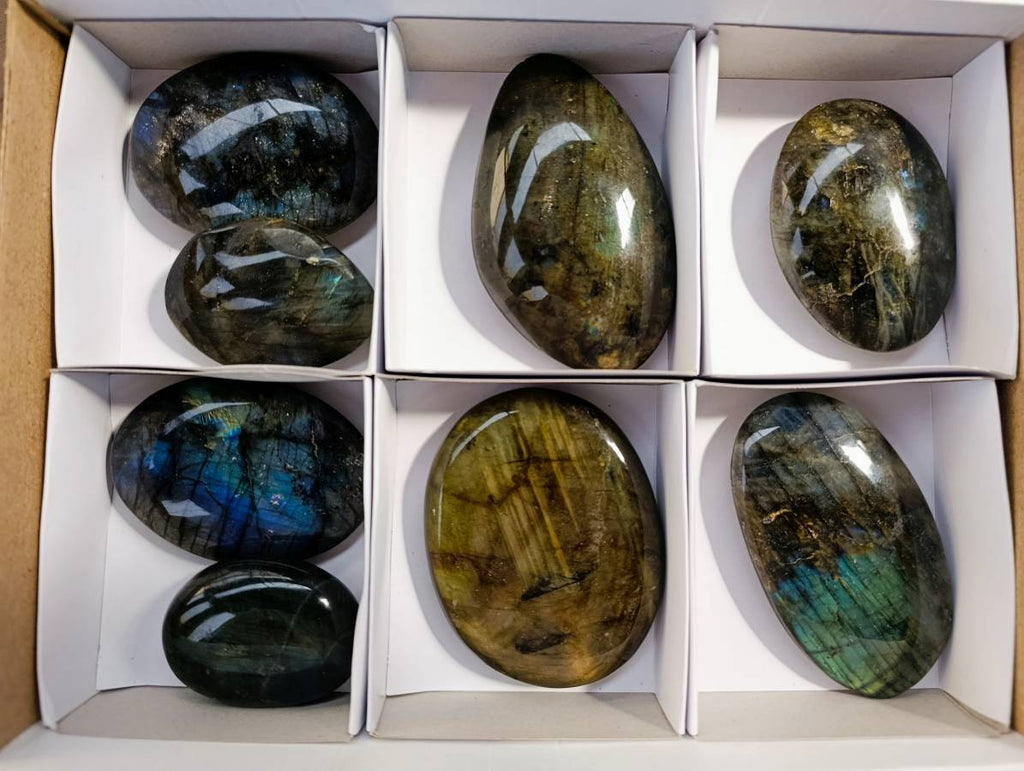 Polished Labradorite Palm Stones x 8 From Tulear, Madagascar - Toprock Gemstones and Minerals 
