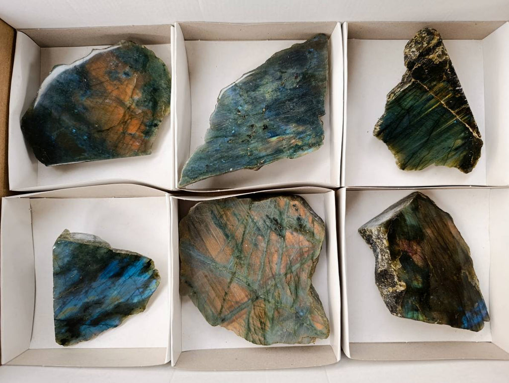Polished Labradorite On Side Polished x 6 From Tulear, Madagascar - Toprock Gemstones and Minerals 