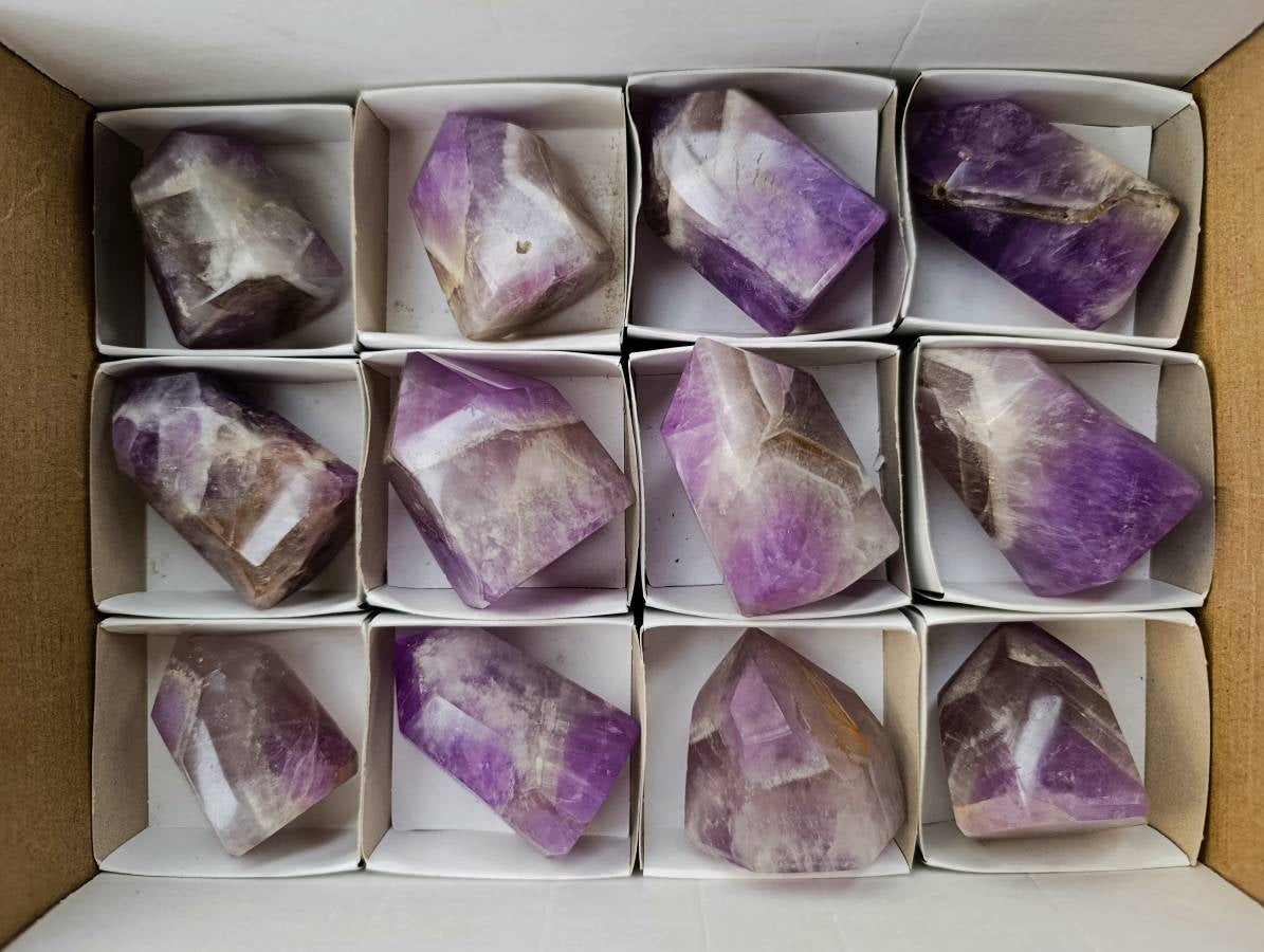 Polished Chevron Amethyst Points x 12 From Zambia - Toprock Gemstones and Minerals 