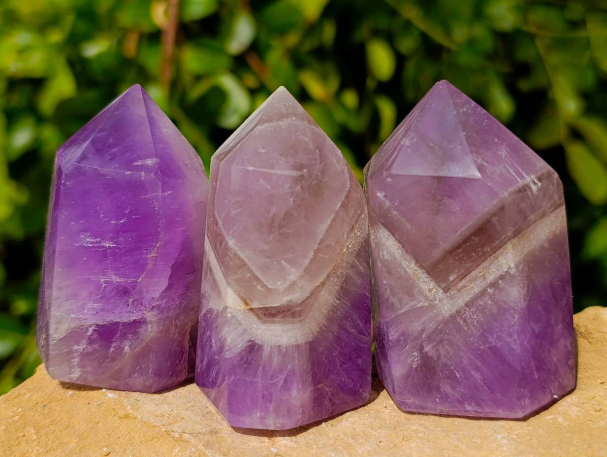 Polished Chevron Amethyst Points x 12 From Zambia - Toprock Gemstones and Minerals 