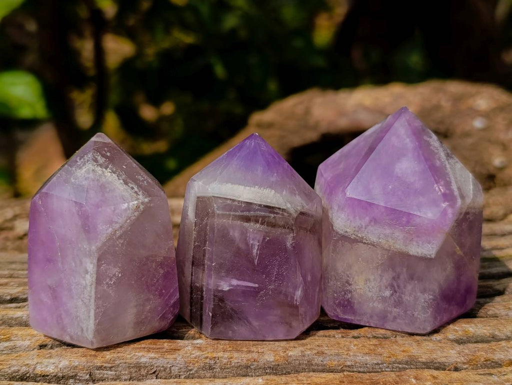 Polished Chevron Amethyst Points x 12 From Zambia - Toprock Gemstones and Minerals 