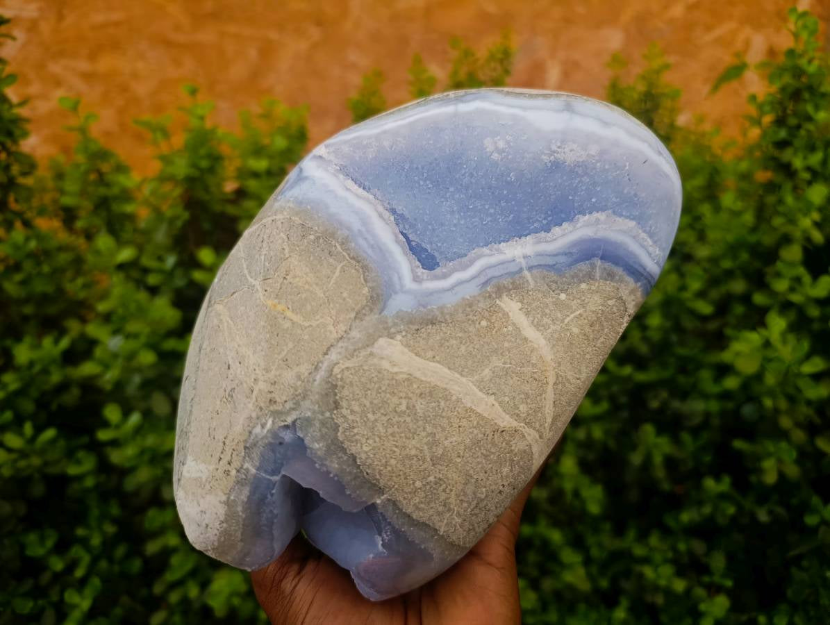 Polished Blue Lace Agate Standing Free Form x 1 From Nsanje, Malawi - Toprock Gemstones and Minerals 