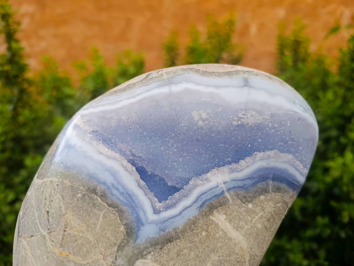 Polished Blue Lace Agate Standing Free Form x 1 From Nsanje, Malawi - Toprock Gemstones and Minerals 