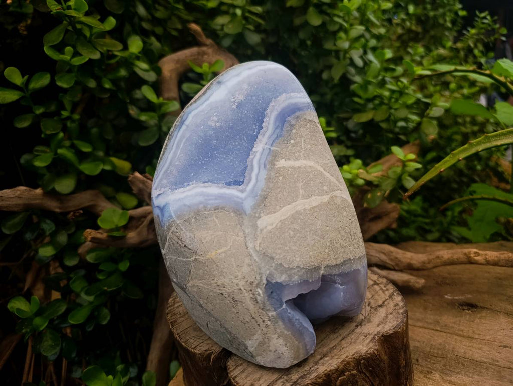 Polished Blue Lace Agate Standing Free Form x 1 From Nsanje, Malawi - Toprock Gemstones and Minerals 