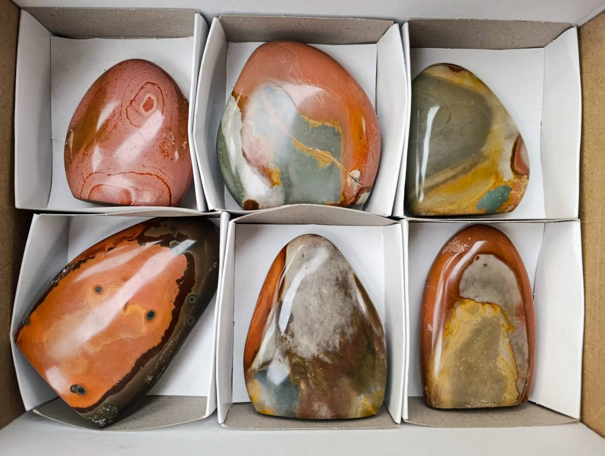 Polished Polychrome Jasper Standing Free Forms x 6 From NW Coast, Madagascar - Toprock Gemstones and Minerals 