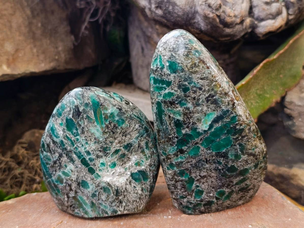 Polished Emerald Mica 'Mutokolite' Standing Free Forms x 2 From Mutoko, Zimbabwe - Toprock Gemstones and Minerals 