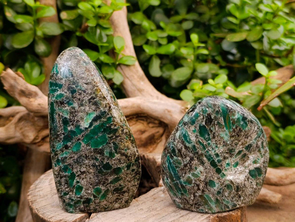 Polished Emerald Mica 'Mutokolite' Standing Free Forms x 2 From Mutoko, Zimbabwe - Toprock Gemstones and Minerals 