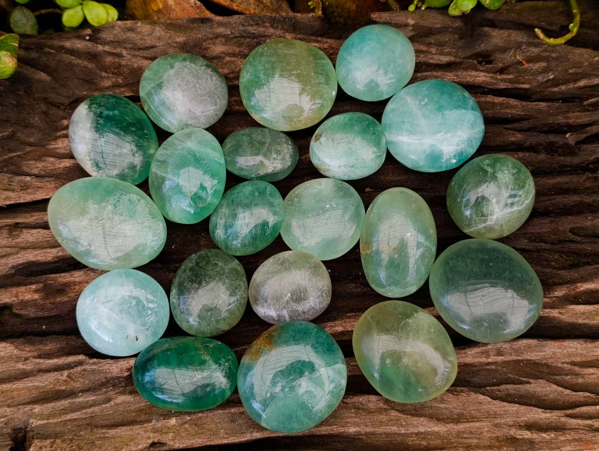 Polished Green Fluorite Palm Stones x 20 From Madagascar - Toprock Gemstones and Minerals 