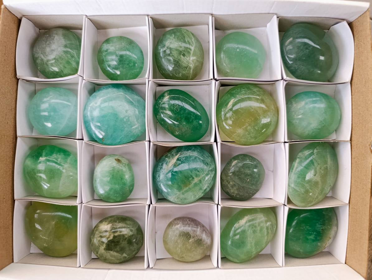 Polished Green Fluorite Palm Stones x 20 From Madagascar - Toprock Gemstones and Minerals 