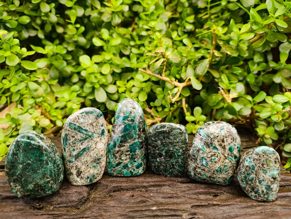 Polished Emerald Mica 'Mutokolite' Standing Free Forms x 6 From Mutoko, Zimbabwe - Toprock Gemstones and Minerals 