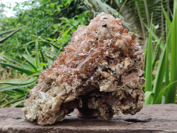 Natural Fluorescent Hyalite Opal On Smokey Quartz And Black Tourmaline Specimen x 1 From Erongo, Namibia - Toprock Gemstones and Minerals 