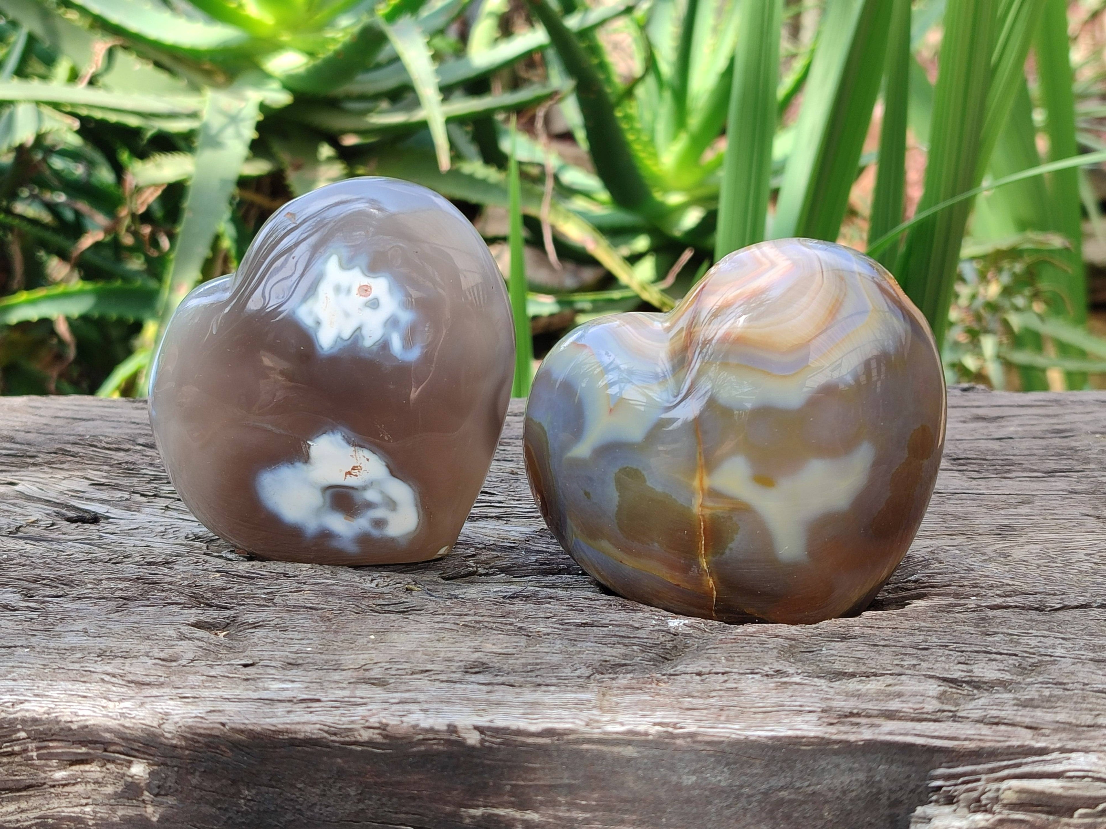 Polished Banded Agate Standing Free Forms, Hearts, Flames x 6 From Madagascar - Toprock Gemstones and Minerals 