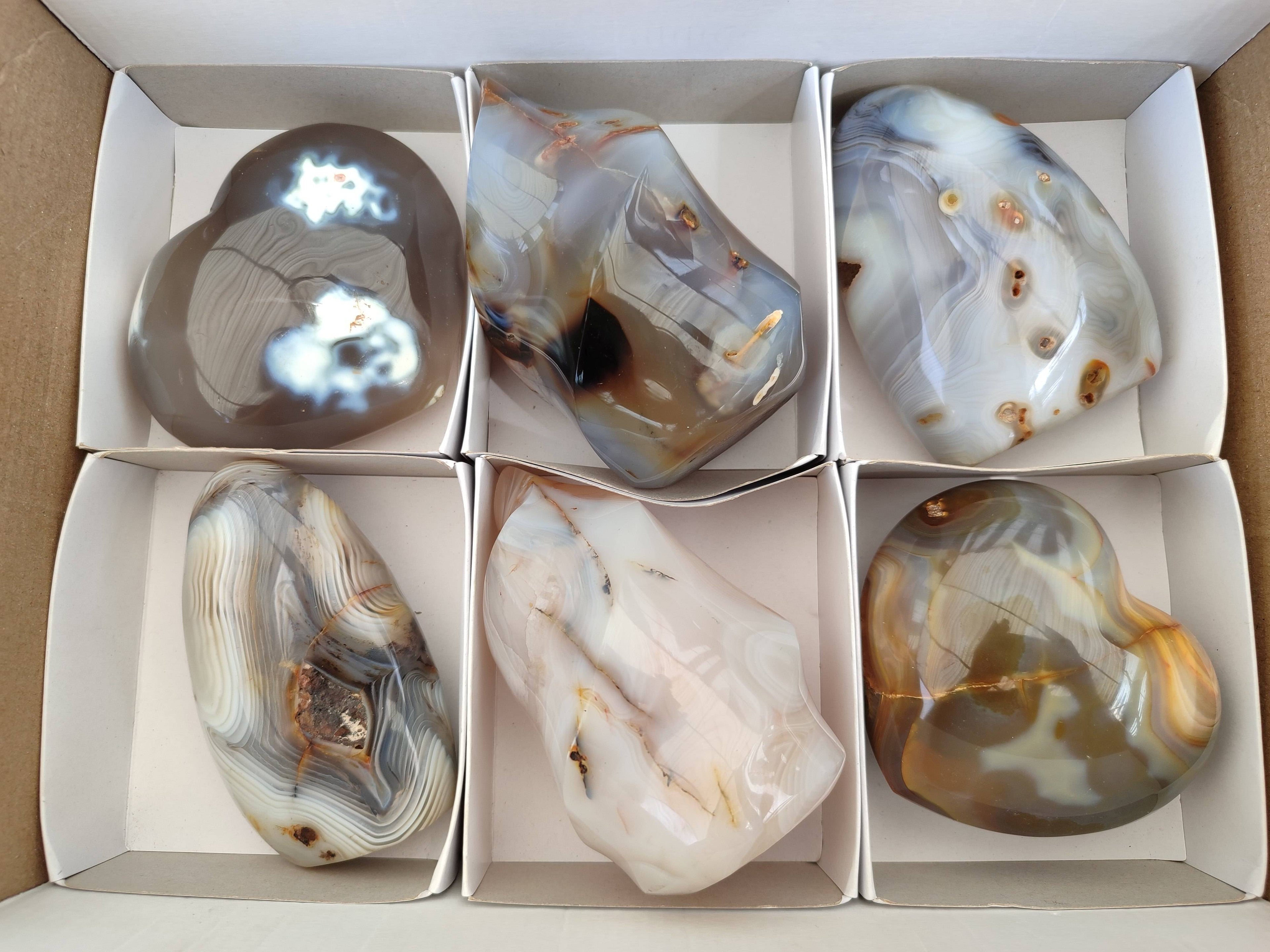 Polished Banded Agate Standing Free Forms, Hearts, Flames x 6 From Madagascar - Toprock Gemstones and Minerals 
