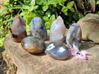 Polished Banded Agate Standing Free Forms, Hearts, Flames x 6 From Madagascar - Toprock Gemstones and Minerals 