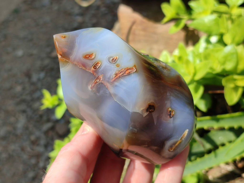 Polished Banded Agate Standing Free Forms, Hearts, Flames x 6 From Madagascar - Toprock Gemstones and Minerals 